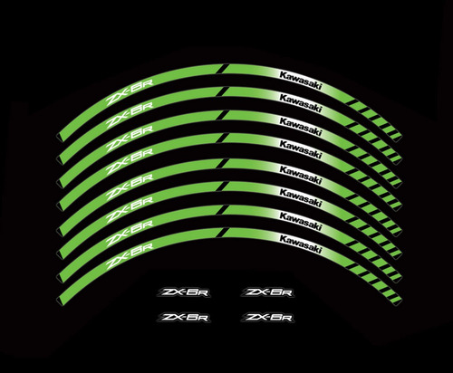 Adesivo Friso Refletivo Roda Moto Kawasaki Zx-6r F2 Cor Verde-lima Fita Refletiva