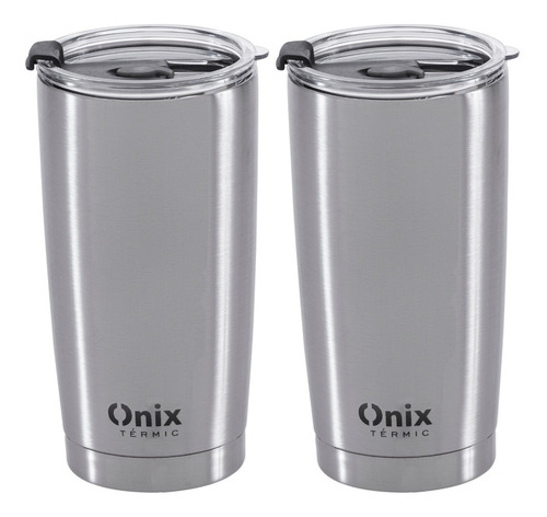 Jogo 2 Copos Térmicos Água Café Onix Termic 580ml Camping Cor Inox