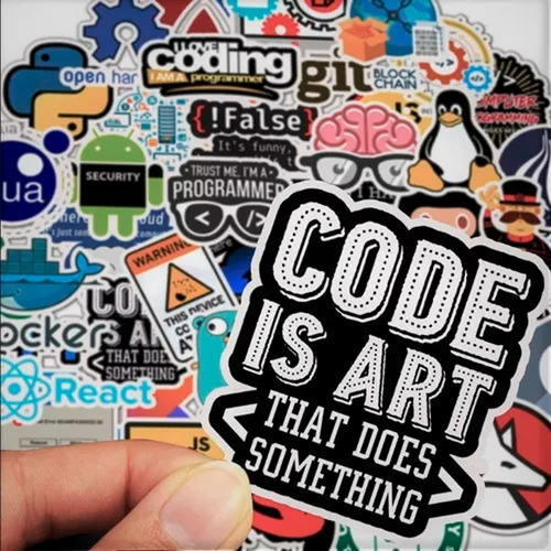 Kit 50 Adesivos Programador Hacker Geek Code Html Linux Js