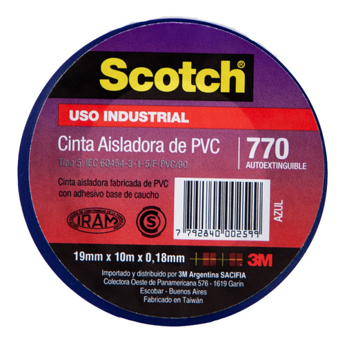 Cinta Uso Profesional Pvc Scotch 770 3m - Azul 19 Mm. X 10 M