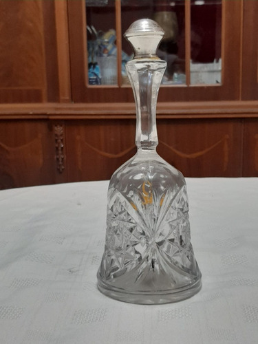 Llamador Campana De Cristal Y Plata Tallado Antiguo 