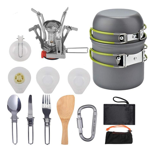 Juego Utensilios Cocina Camping Con Estufa (15 Piezas)