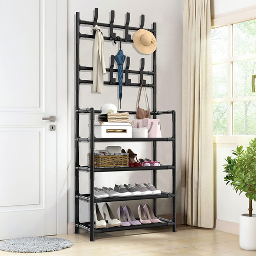 Estante Para Zapatos, Zapatera Rack Con Perchero De4 Niveles