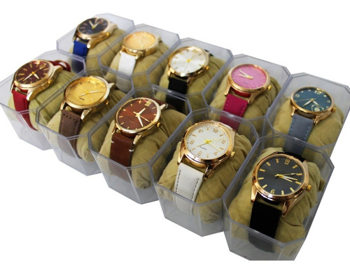 Kit 10 Relogio Feminino Pulseira Em Couro Luxo Atacado Caixa