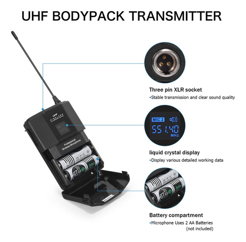 Sistema De Micrófono Inalámbrico Uhf Con Micrófono Lavalier Mk240-3
