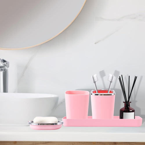 Juego De Accesorios De Baño Rosa De 9 Piezas, Juego De Baño