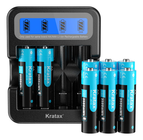 Kratax Baterias De Litio Aa Recargables, Paquete De 8 Bateri