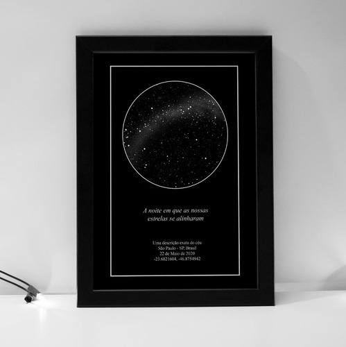 Imagem 6 de 9 de Quadro Mapa Das Estrelas A4 Com Moldura E Vidro