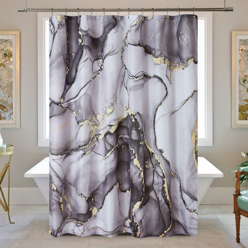 Black Gold Marble Shower Curtain Set Abstract Marbled