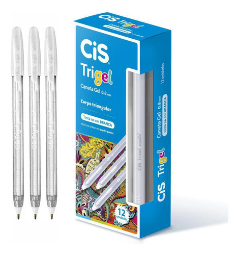 Caneta Gel Branca Cis Trigel Caixa C/ 12 Unidades - Uso Em Escrita Desenhos - Marcar Sobrancelhas Branco Branco