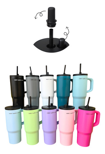 10 Termo De Acero Inoxidable 750ml Con Asa Y Popote Mayoreo Surtido