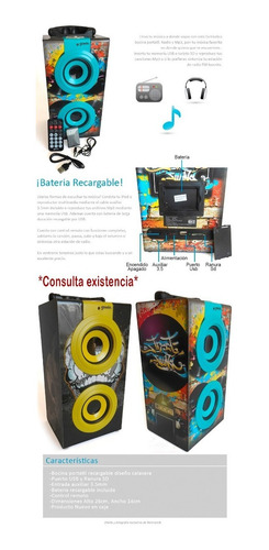 Bocina Usb Mp3 Sd Portatil Stereo Fm Recargable Diseño Lujo
