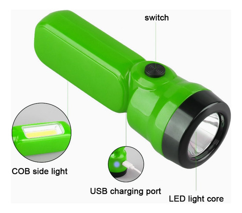 Linterna Led, Mini Linterna De Carga Usb Con Luces Laterales