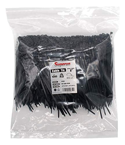 Superun Black Zip Ties 6 Pulgadas, 40 Libras De Resistencia 