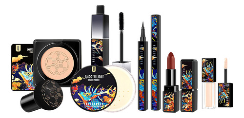 Set De Maquillaje Combination Cream Puff Lipstick Eyeliner C