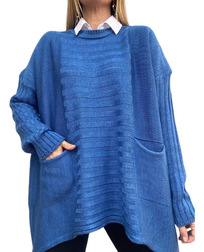 Sweater Oversize  Bolsillos De Mujer Liviano Nueva Temporada