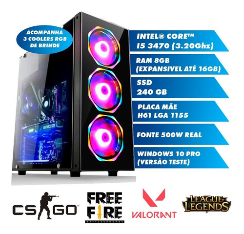 Imagem 1 de 6 de Pc Gamer Intel Core I5 Barato 8gb Ssd240gb Fonte 500w Real