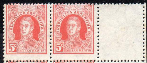 Argentina 1926 Correo 5c Par C/complemento Blanco, Nuevo