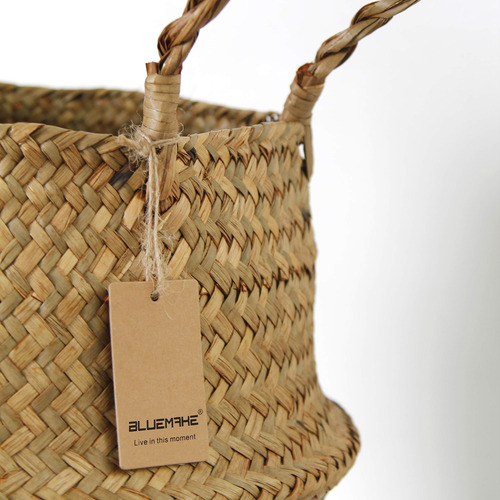 Canasta De Hierba Marina Tejida Para Almacenamiento Y Ropa L
