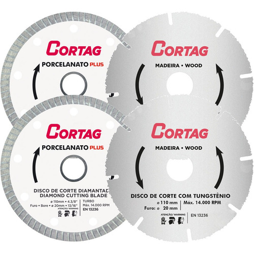 Disco Corte 2 Porcelanato Plus 1.4mm + 2 Tungstenio Cortag