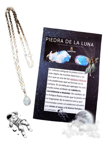 Colgante Gota  Piedra Luna  14.8mm , Amor + Fortuna , Plata 