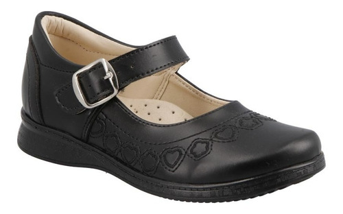 Zapatos Niña Escolares Lady Flores 620 Negro Tallas 15 Al 18