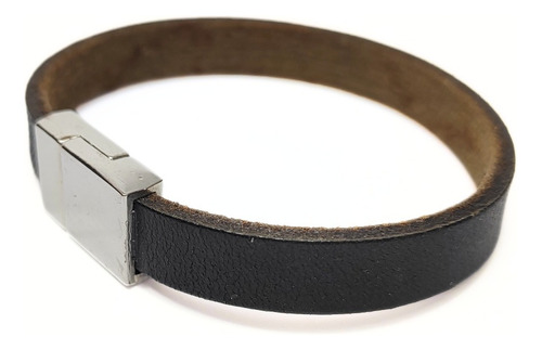 Pulsera De Hombre Cuero Genuino Plano + Cierre Imantado