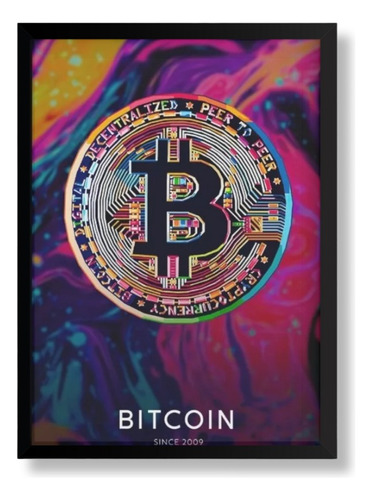 Pôster Moldurado Quadro Decorativo Moeda Bitcoin 42x33 A3