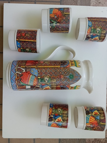 Jarra De Ceramica Ancers + 5 Vasos Decorados