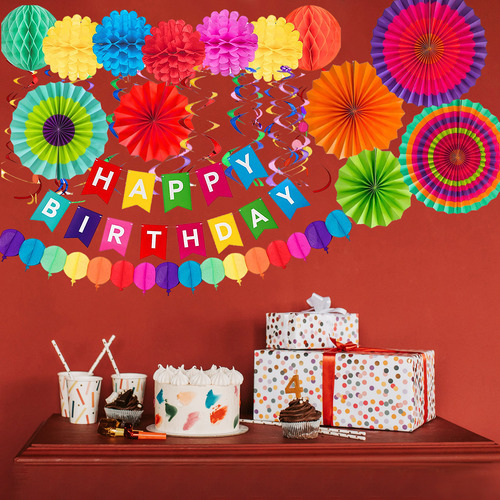 Set Decorativo Fiesta Cumpleañ, 28 Piezas, Pancarta Feliz Cu