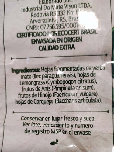 Yerba Mate Organica 4 Yuyoscarqueja Hinojo Anis Lemograss