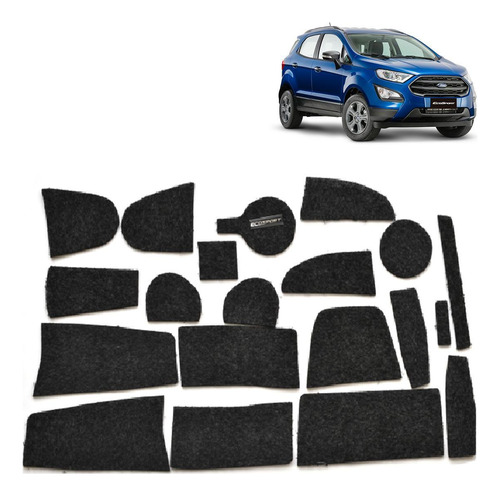 Kit Forro Carpete Anti Ruído Porta Objeto Copo Ecosport 2020