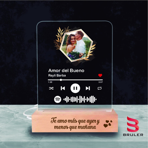 Imagen 7 de 10 de Lámpara Spotify Base De Madera Personalizada Con Acrílico