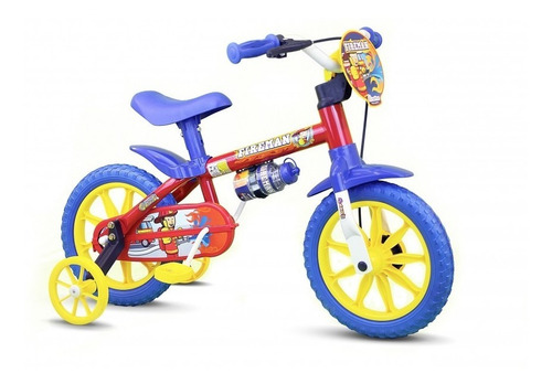 Bicicleta de passeio/urbana infantil Nathor Fireman aro 12 freio tambor cor vermelho/azul/amarelo com rodas de treinamento
