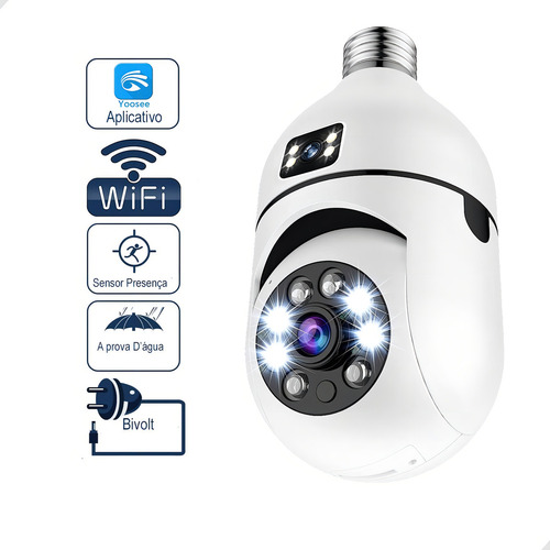 Câmera Segurança Wifi Dupla Lentes Lâmpada Visão Noturna 360