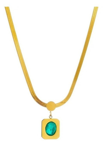 Collar  Para Mujer Esmeraldas Laminado En Oro 18k