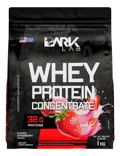 Whey Protein Concentrado 1kg Morango + Coqueteleira 700ml Sabor Sem Sabor