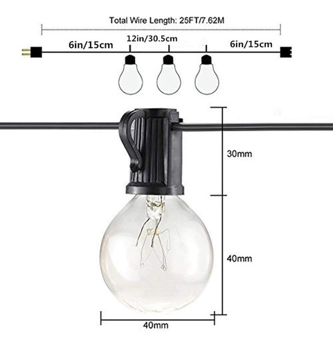 Guirnalda De Luces 25 Focos De Exterior Vintage Impermeable