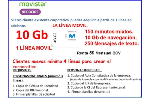 Imagen 3 de 3 de Linea Movistar 4g 3g Corporativa Gsm Lte Internet Chip Bam