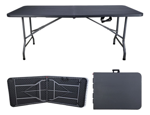 Mesa Dobrável Vira Maleta Portátil Jardim Camping 1,80m Cor Preto