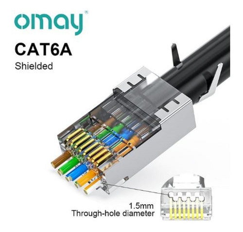 Conector Rj45 Cat6a Blindado Modular Pasante Redes Utp Omay