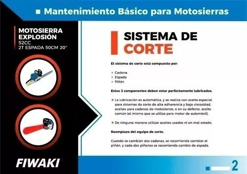 Imagen 7 de 10 de Motosierra Explosión 52cc Fiwaki 2 Tiempos Esp 50cm Nafta