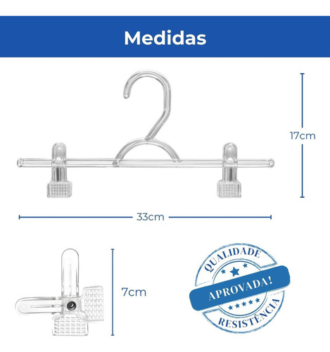 Kit 30 Cabide Acrílico Adulto Transparente Resistente Com Presilhas Para Saias E Calças