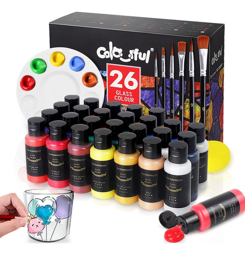 Colorful Kit De Pintura De Vidrio Con 6 Pinceles, 1 Paleta Y
