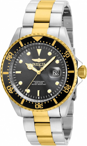 Reloj pulsera Invicta 22057 con correa de acero inoxidable color acero/oro - fondo gris oscuro - bisel negro