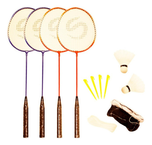 Set Badminton Sixsero 4 Raquetas + 2 Plumas + Red Y Funda