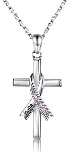 Collar De Cinta Rosa De Esperanza Para Mujer ' Plata De Ley