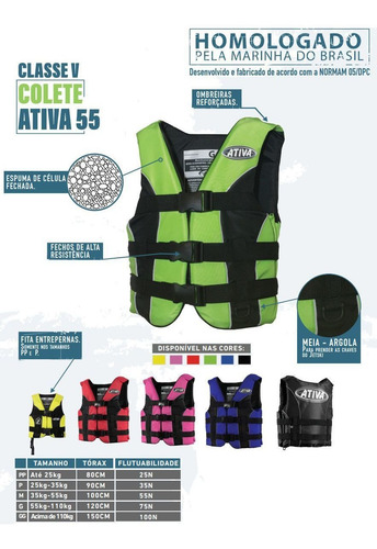 Colete Salva Vidas Esportivo Ativa 55 Homologado Jet G Verde