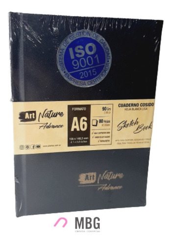 Imagen 3 de 5 de Cuaderno Plantec Adv A6 90gr Hojas Lisas Sketch Book Cosido