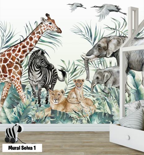 Imagen 2 de 5 de Vinilos Mural Infantil Animales Selva Jungla